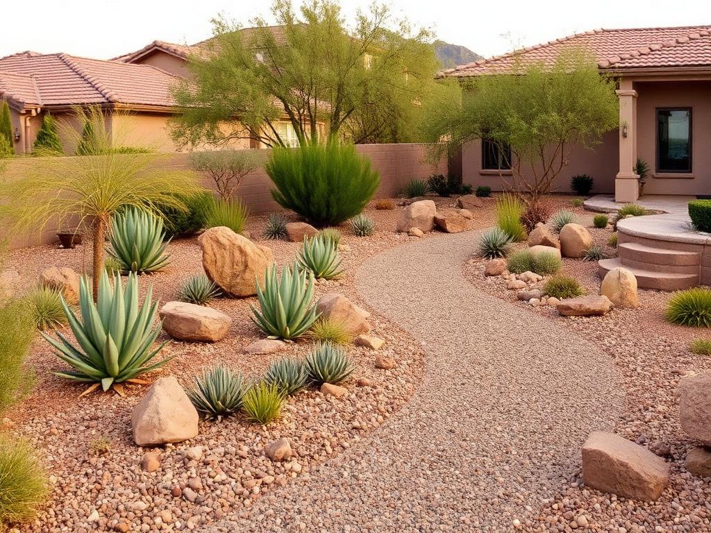 Las Vegas desert landscape with curved gravel path and native plants